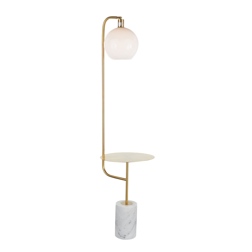 Symbol Floor Lamp With Side Table - White Marble, Gold Metal, White Shade