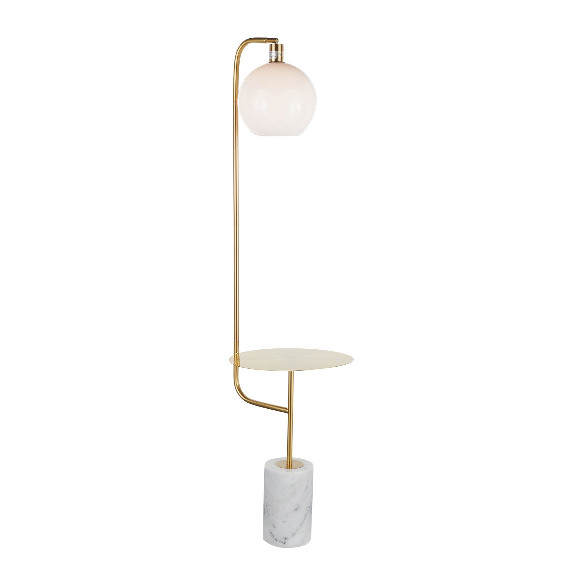 Symbol Floor Lamp With Side Table - White Marble, Gold Metal, White Shade