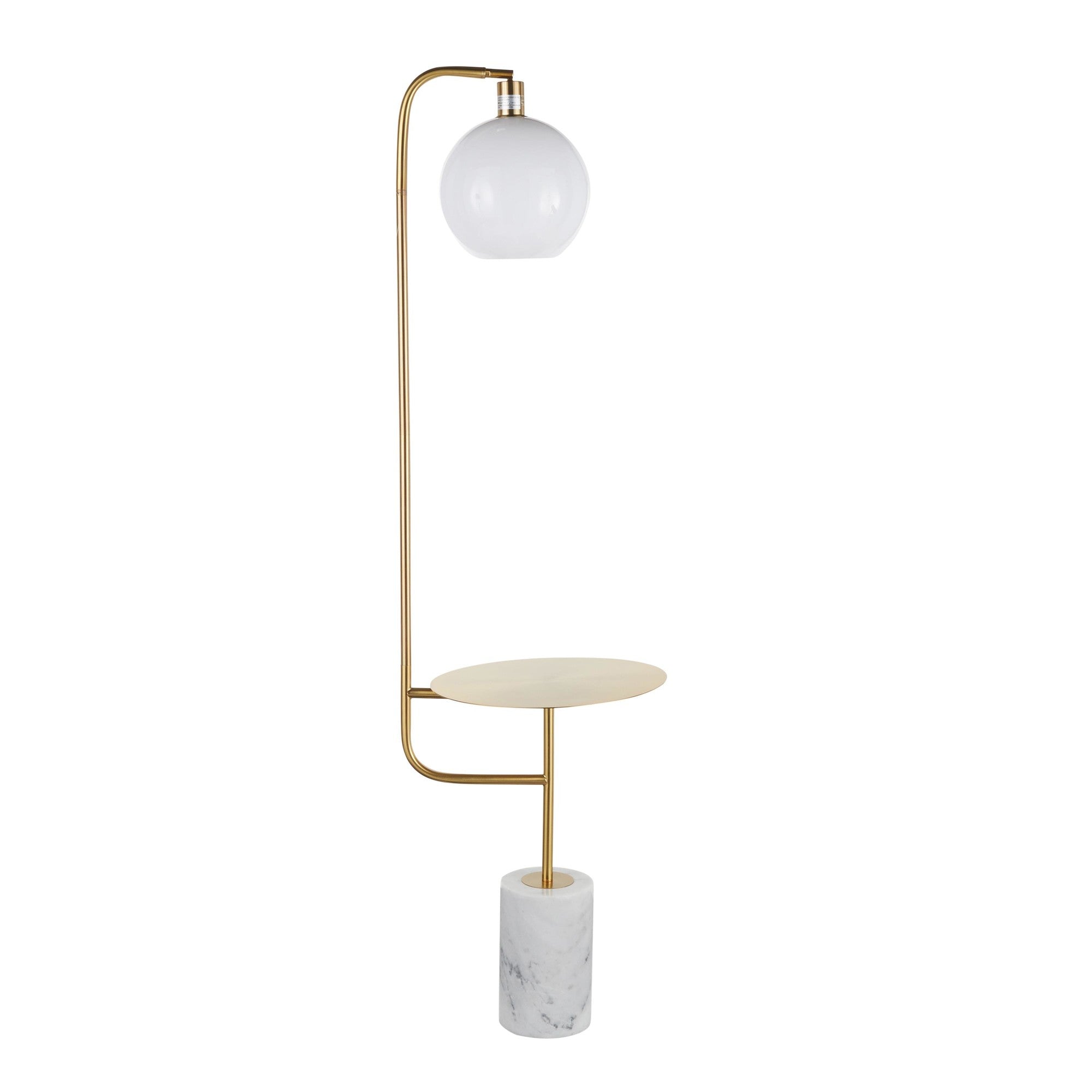 Symbol Floor Lamp With Side Table - White Marble, Gold Metal, White Shade
