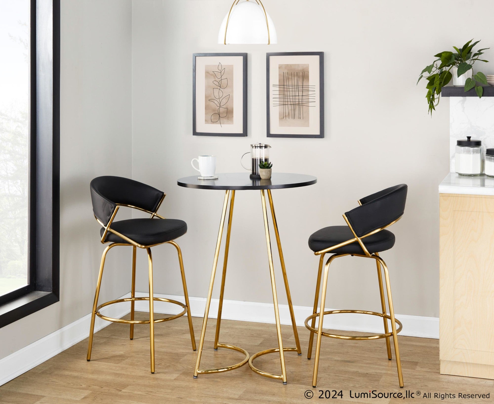 Cece Counter Table - Gold Metal, Black Mdf