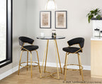 Jie Fixed-Height Counter Stool - Set of 2 - Gold Metal, Black PU