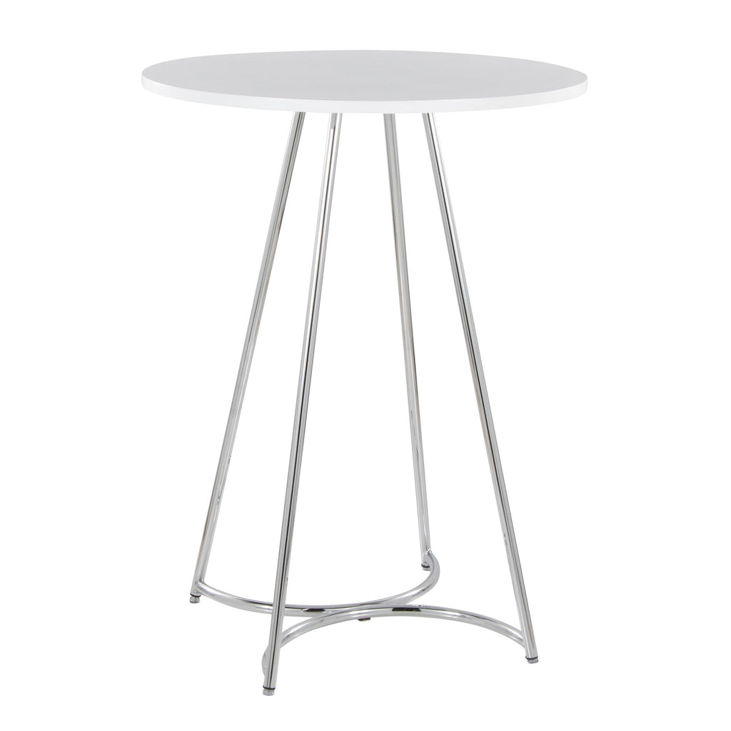 Cece Counter Table - Chrome Metal, White Mdf