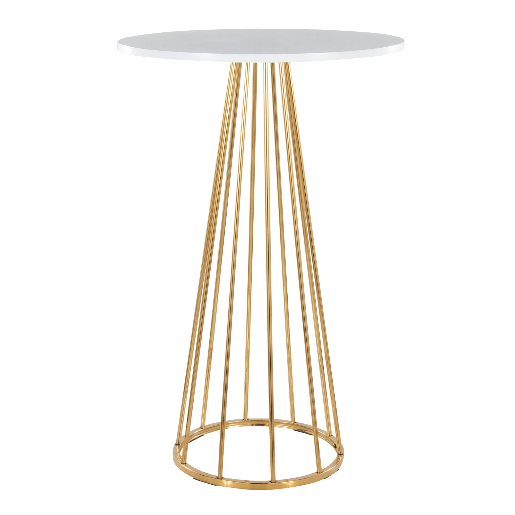 Canary Bar Table - Gold Metal, White Mdf