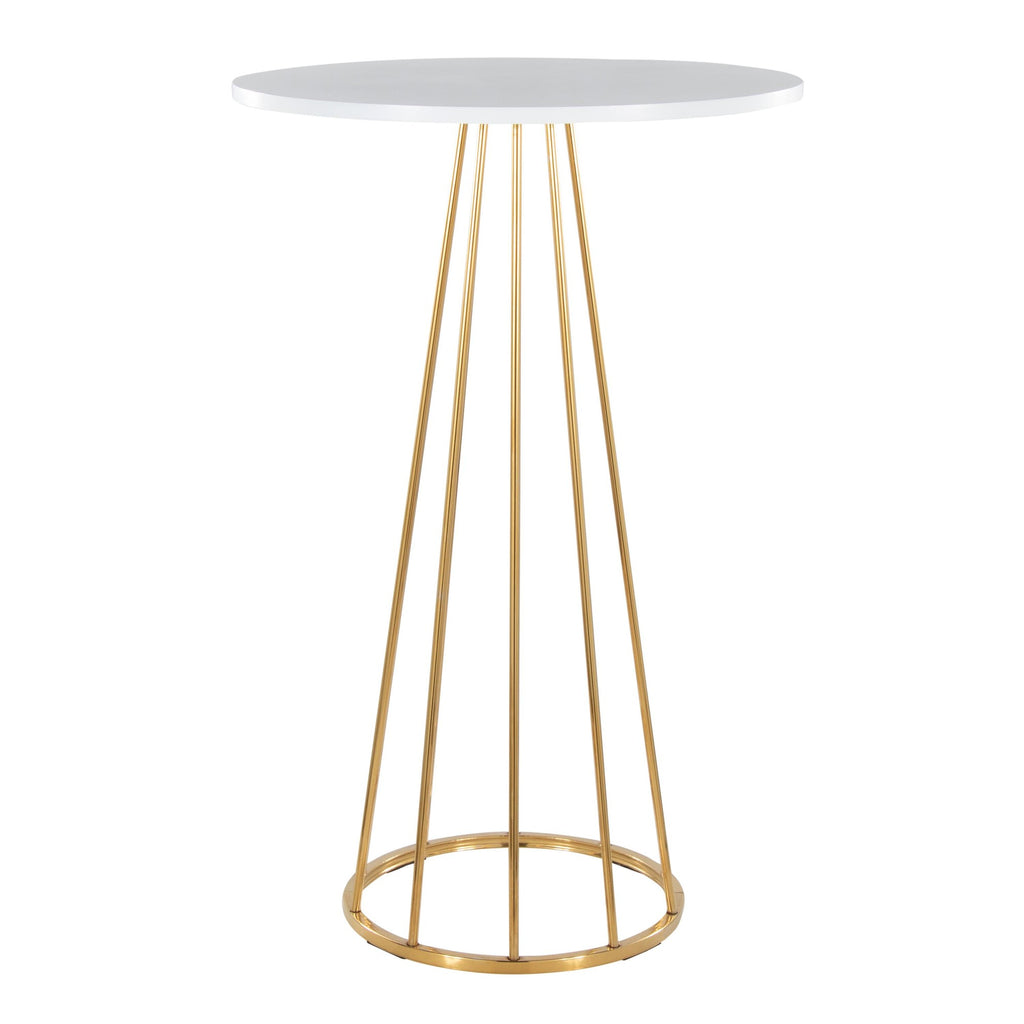 Canary Bar Table - Gold Metal, White Mdf