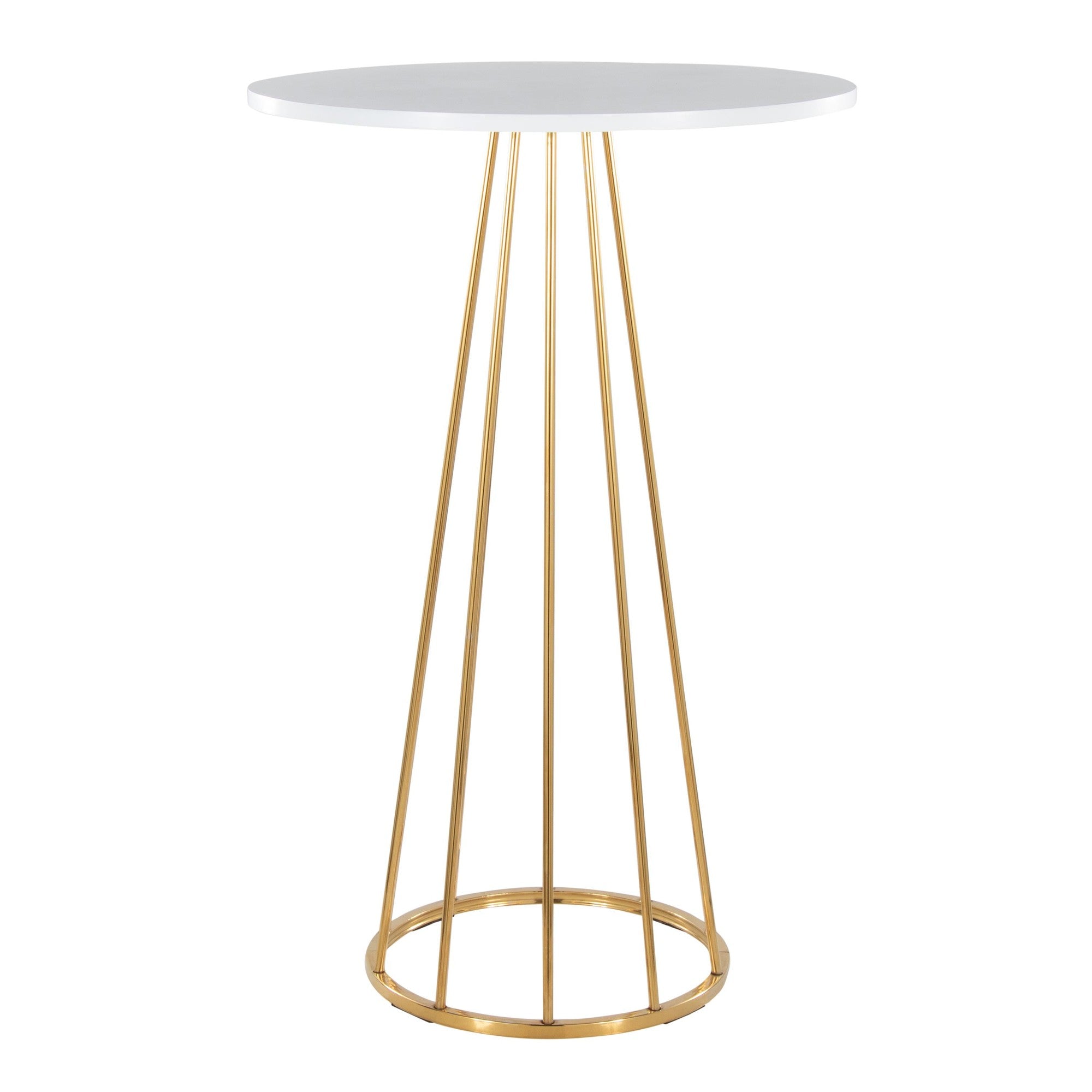 Canary Bar Table - Gold Metal, White Mdf
