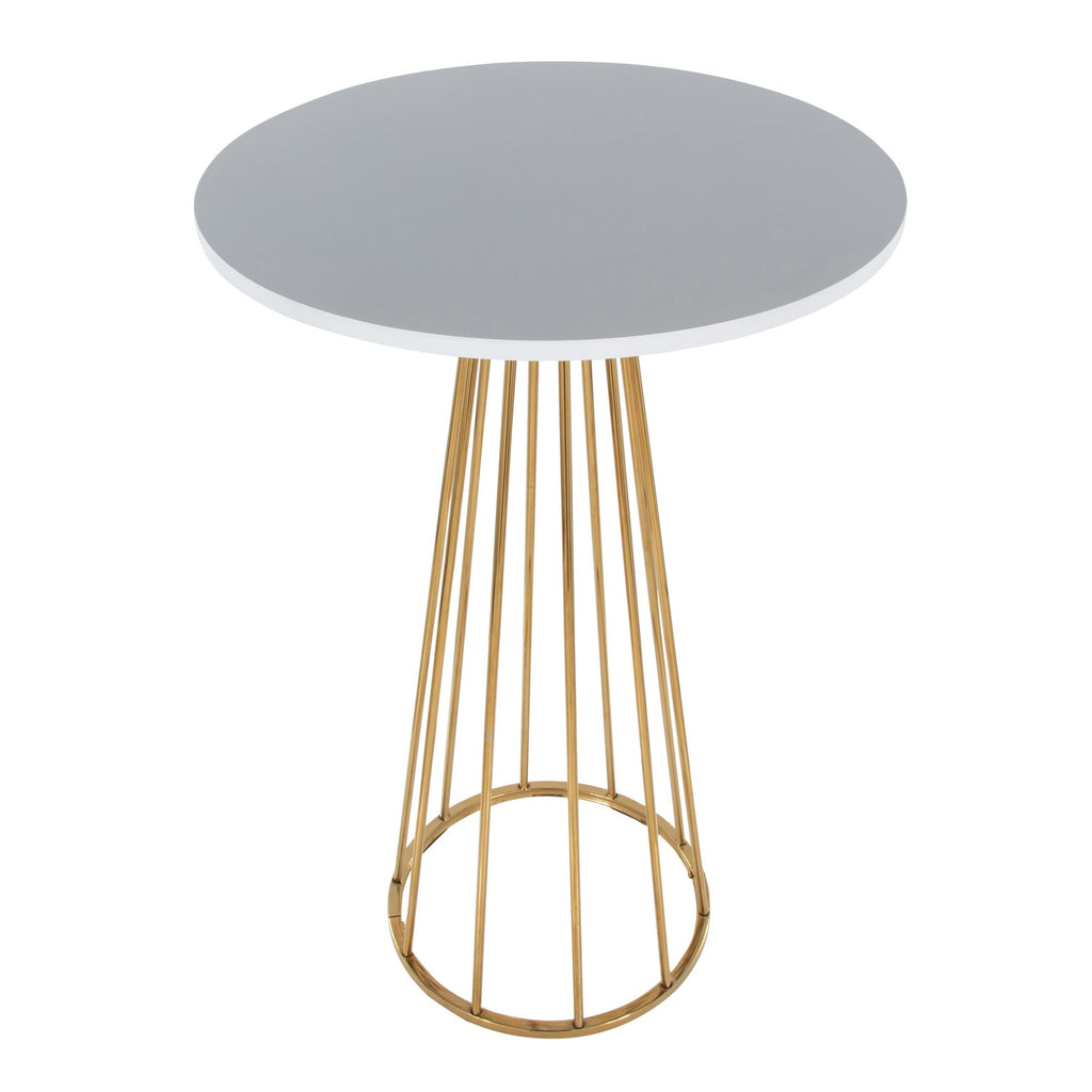 Canary Bar Table - Gold Metal, White Mdf