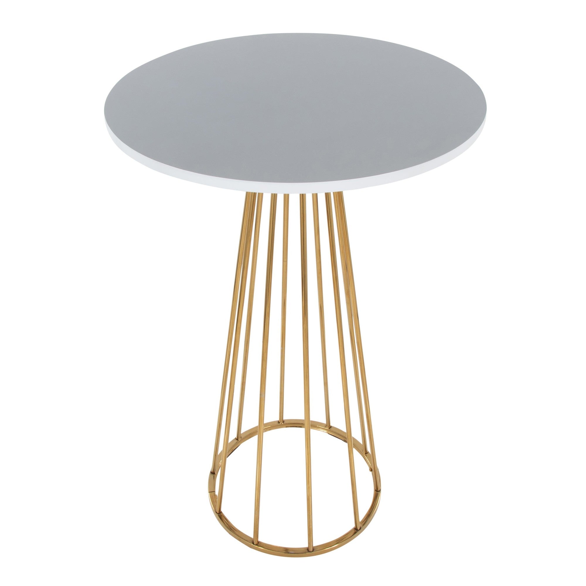 Canary Bar Table - Gold Metal, White Mdf