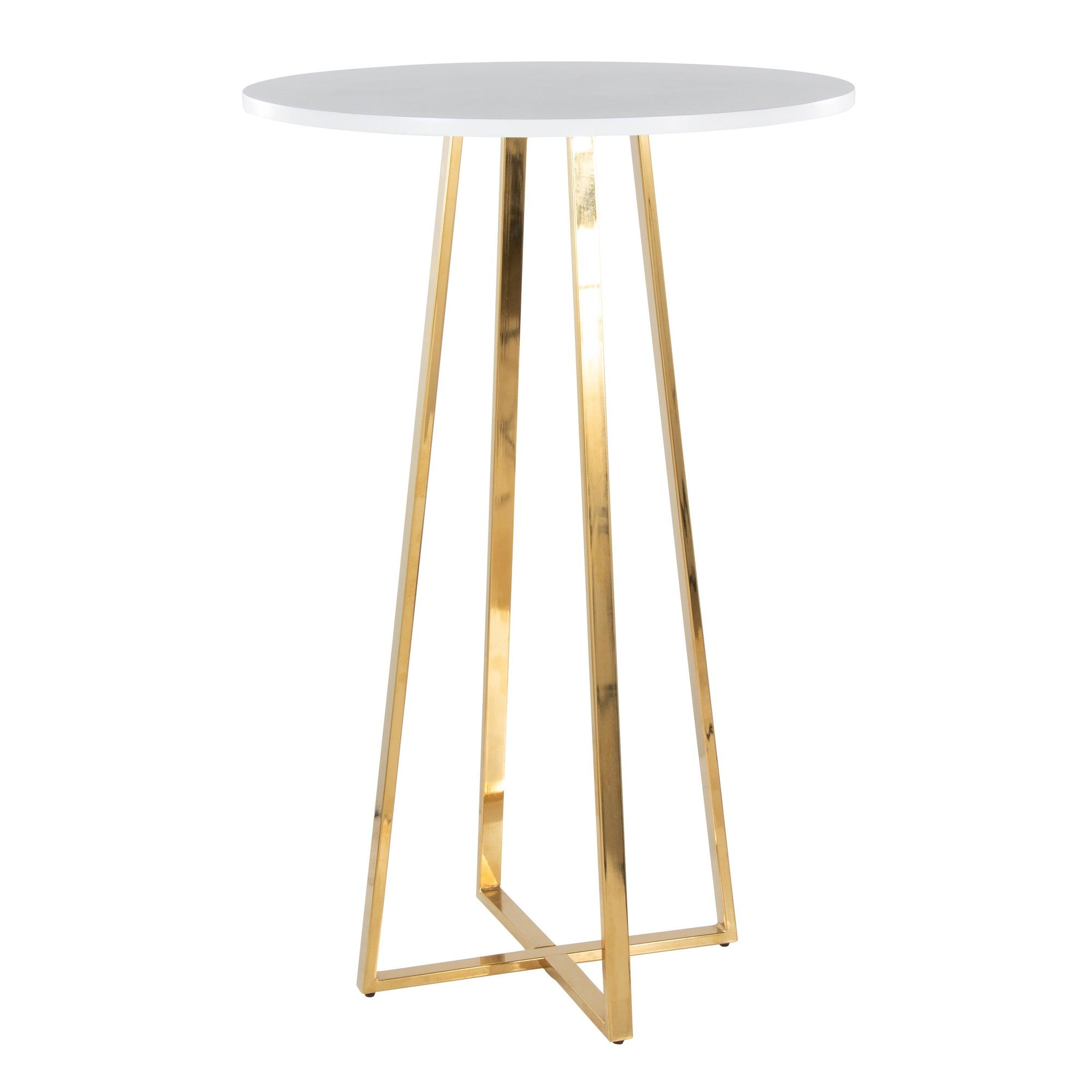 Cosmo Bar Table - Gold Metal, White Mdf