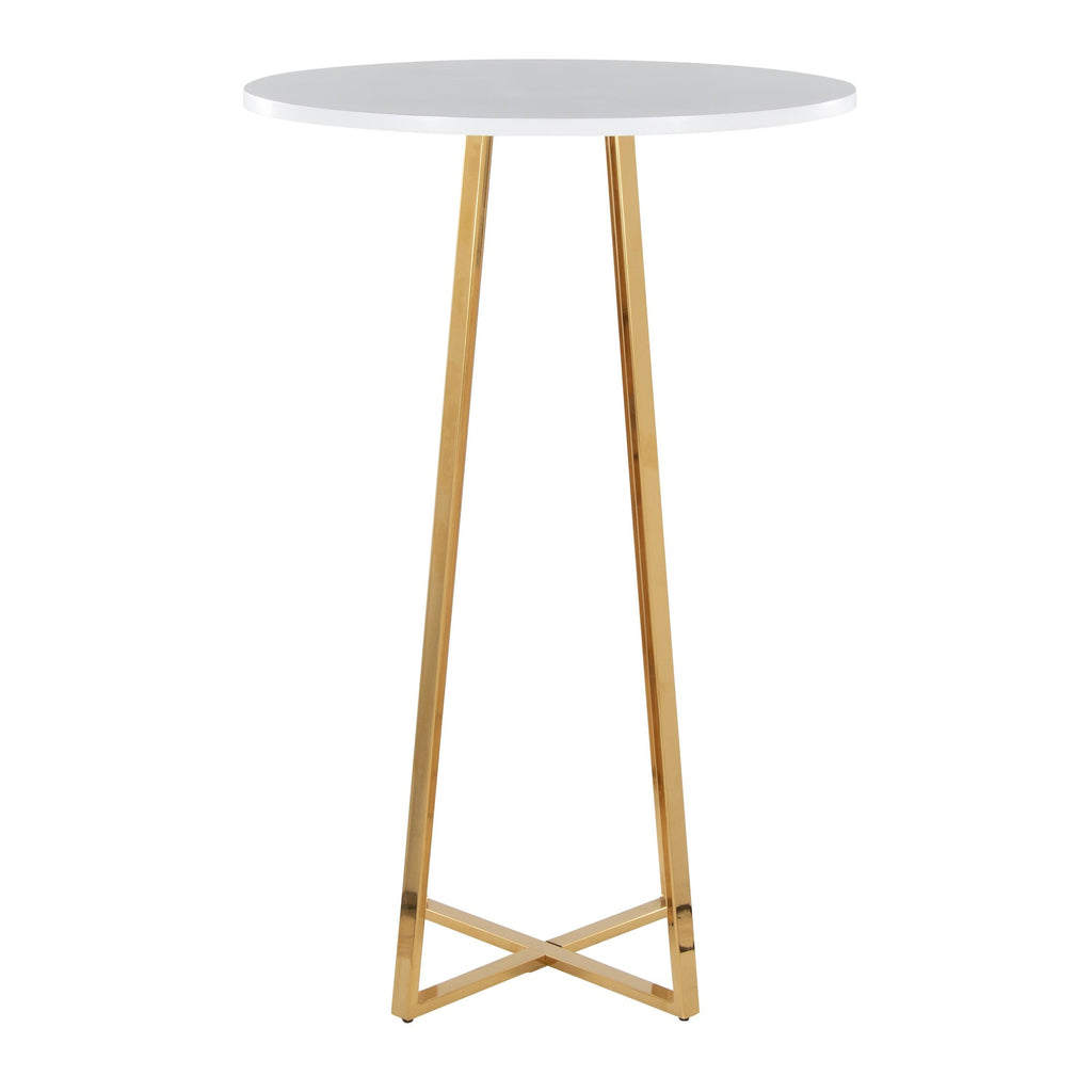 Cosmo Bar Table - Gold Metal, White Mdf