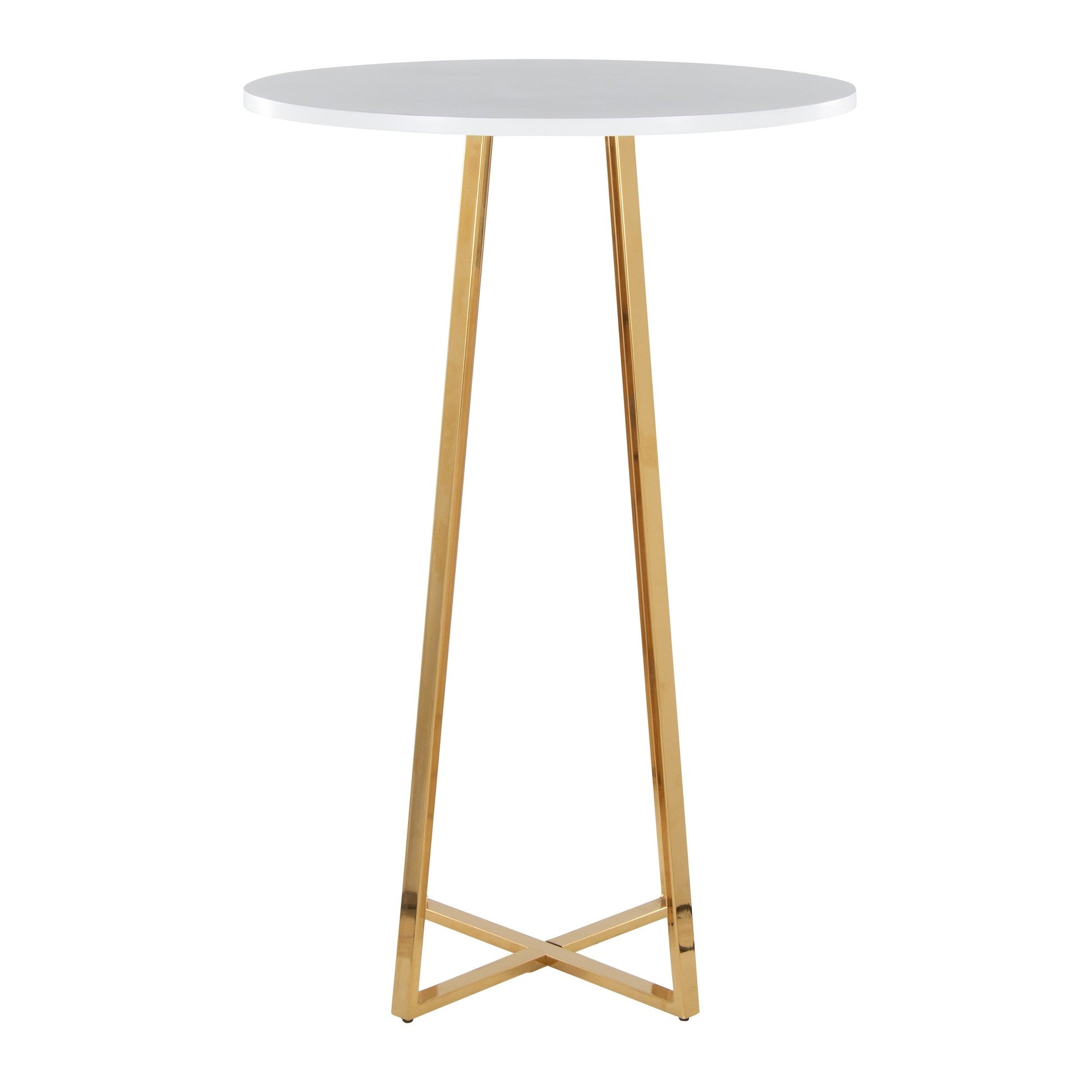 Cosmo Bar Table - Gold Metal, White Mdf
