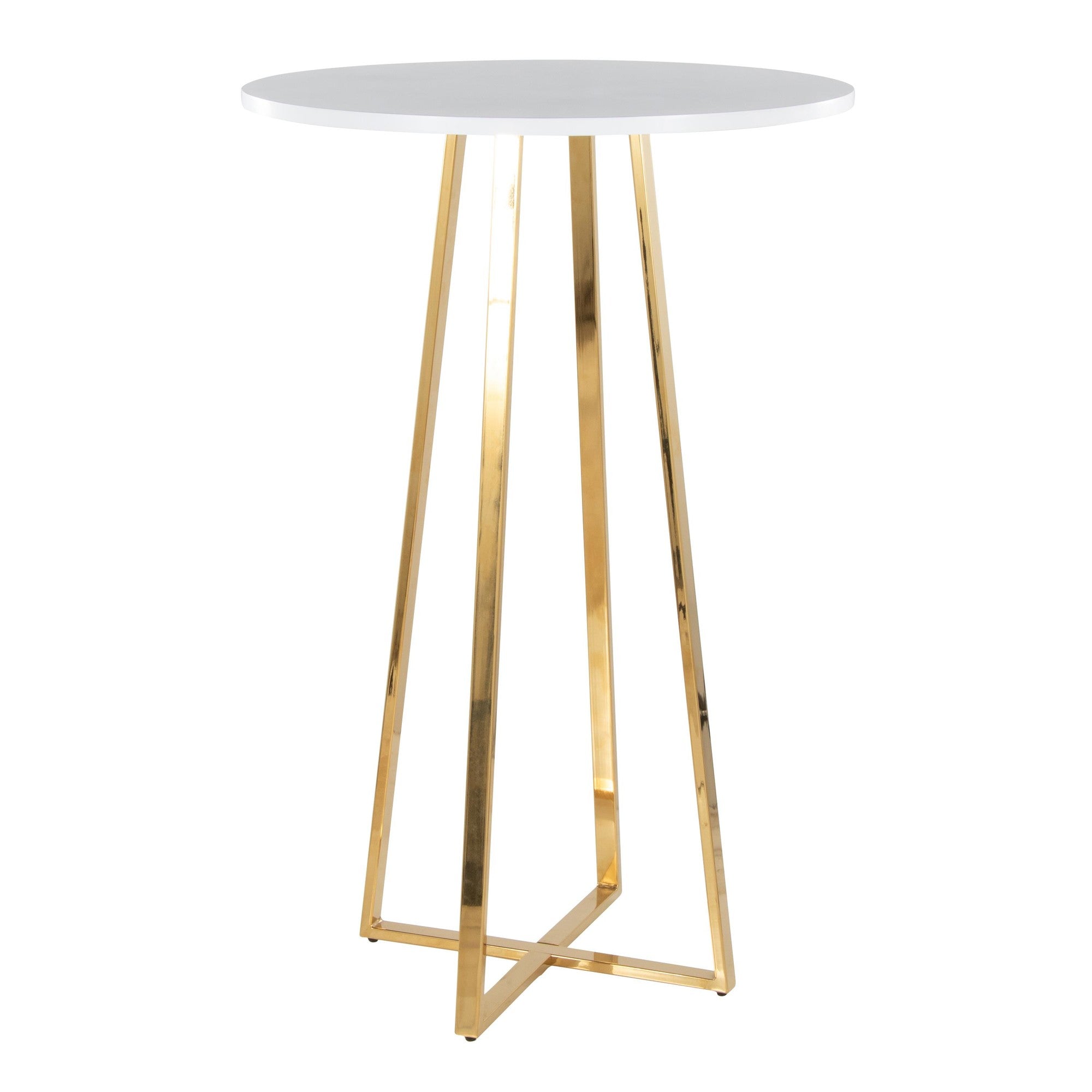 Cosmo Bar Table - Gold Metal, White Mdf