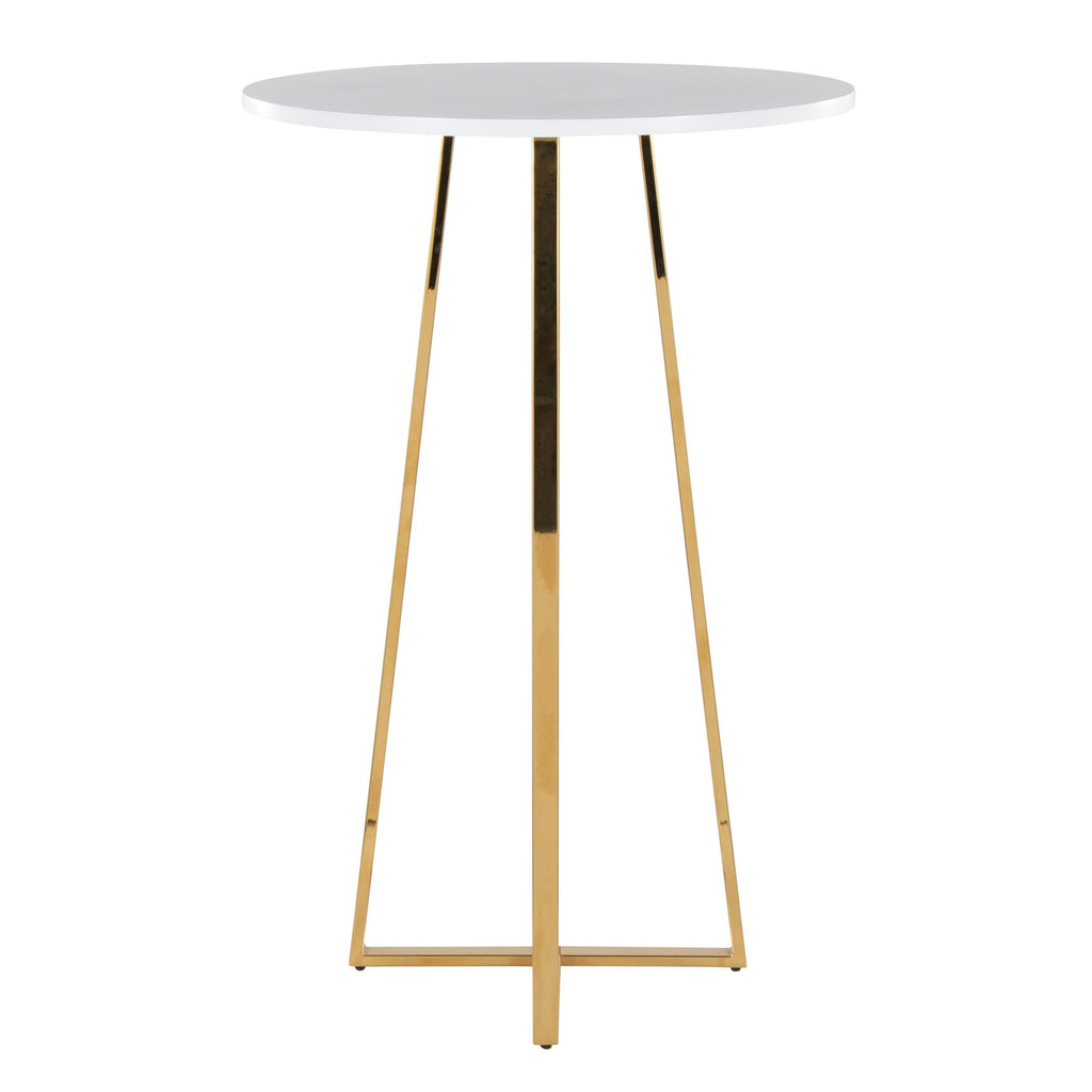 Cosmo Bar Table - Gold Metal, White Mdf