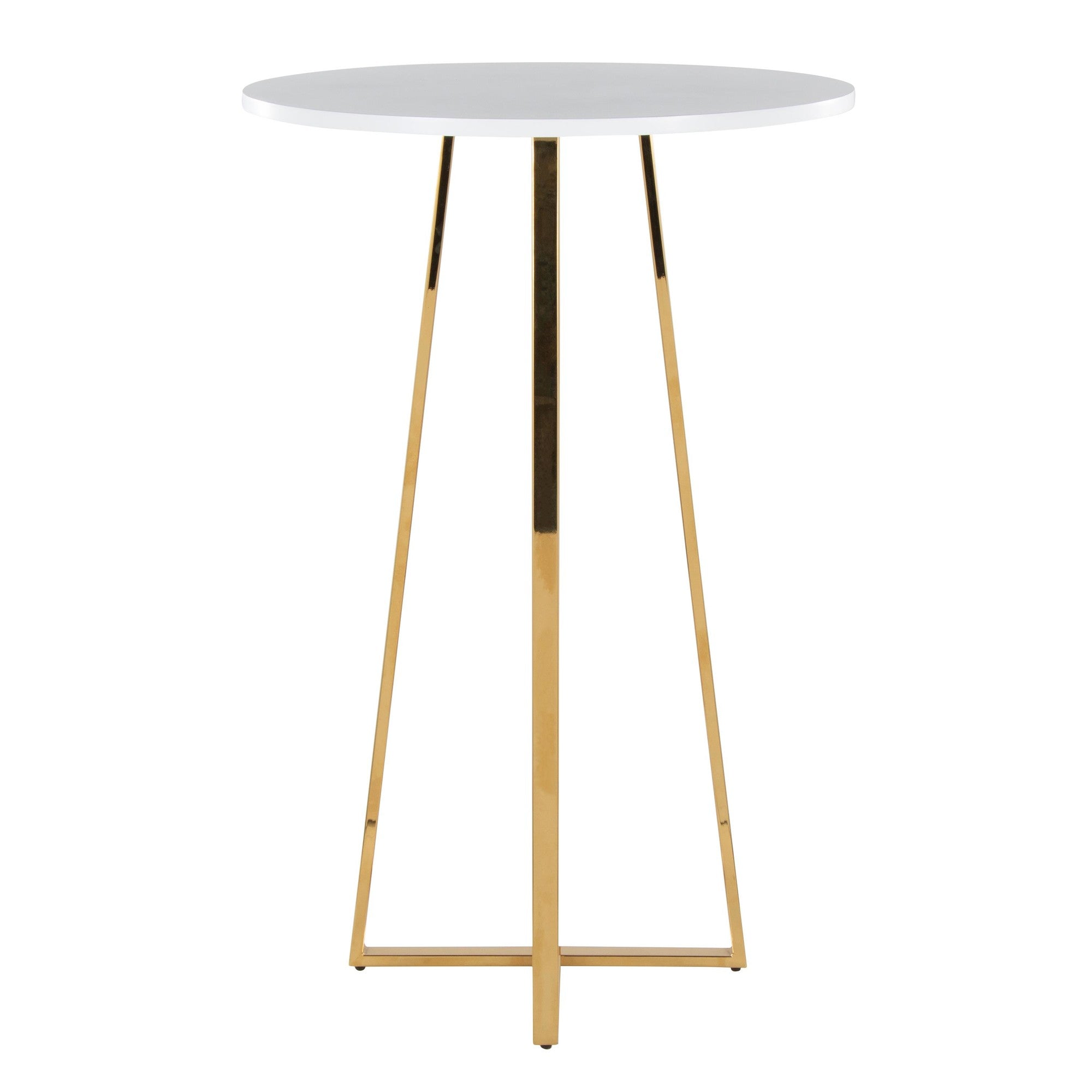 Cosmo Bar Table - Gold Metal, White Mdf
