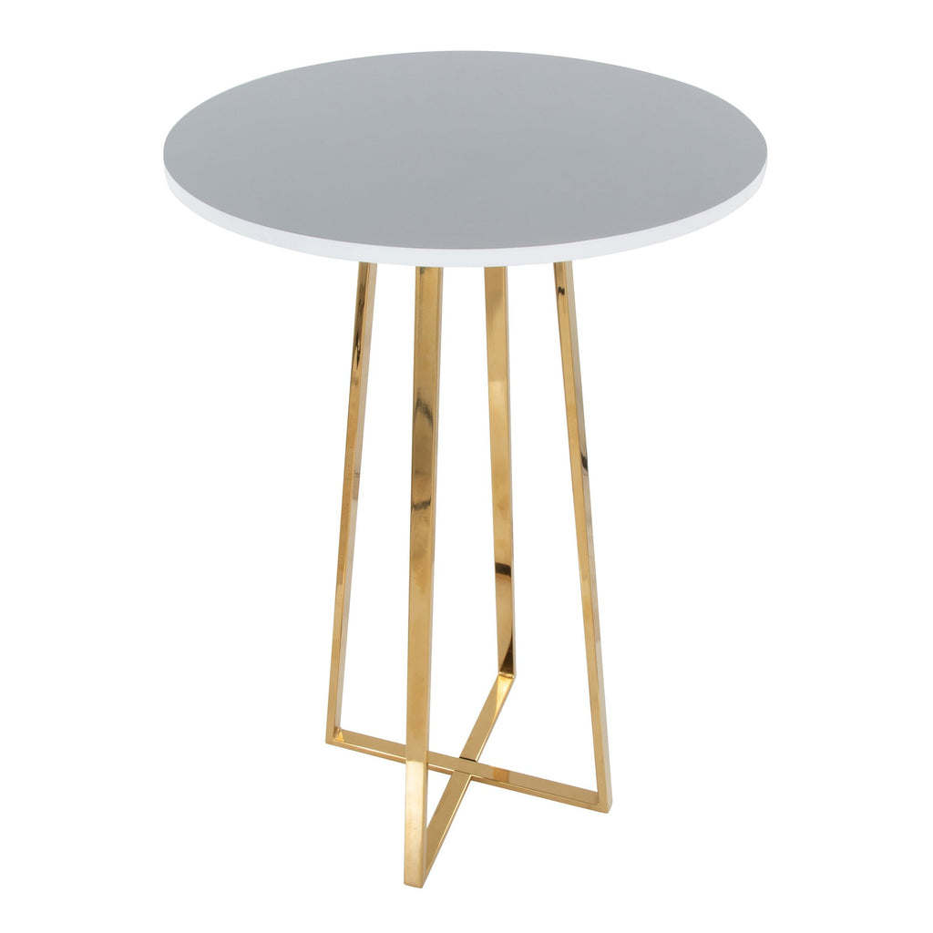 Cosmo Bar Table - Gold Metal, White Mdf
