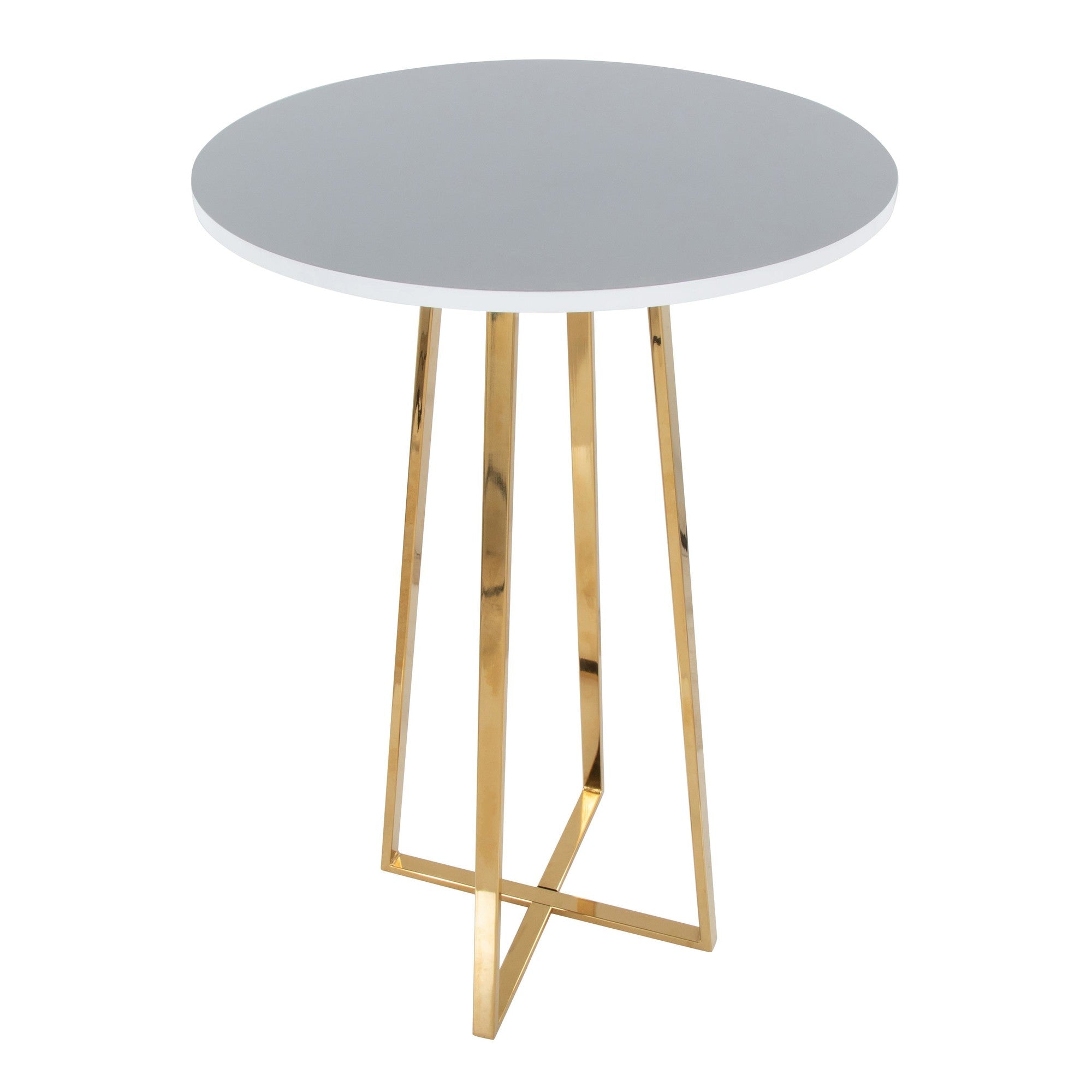 Cosmo Bar Table - Gold Metal, White Mdf