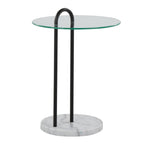 Claire Side Table - White Marble, Black Metal, Clear Glass