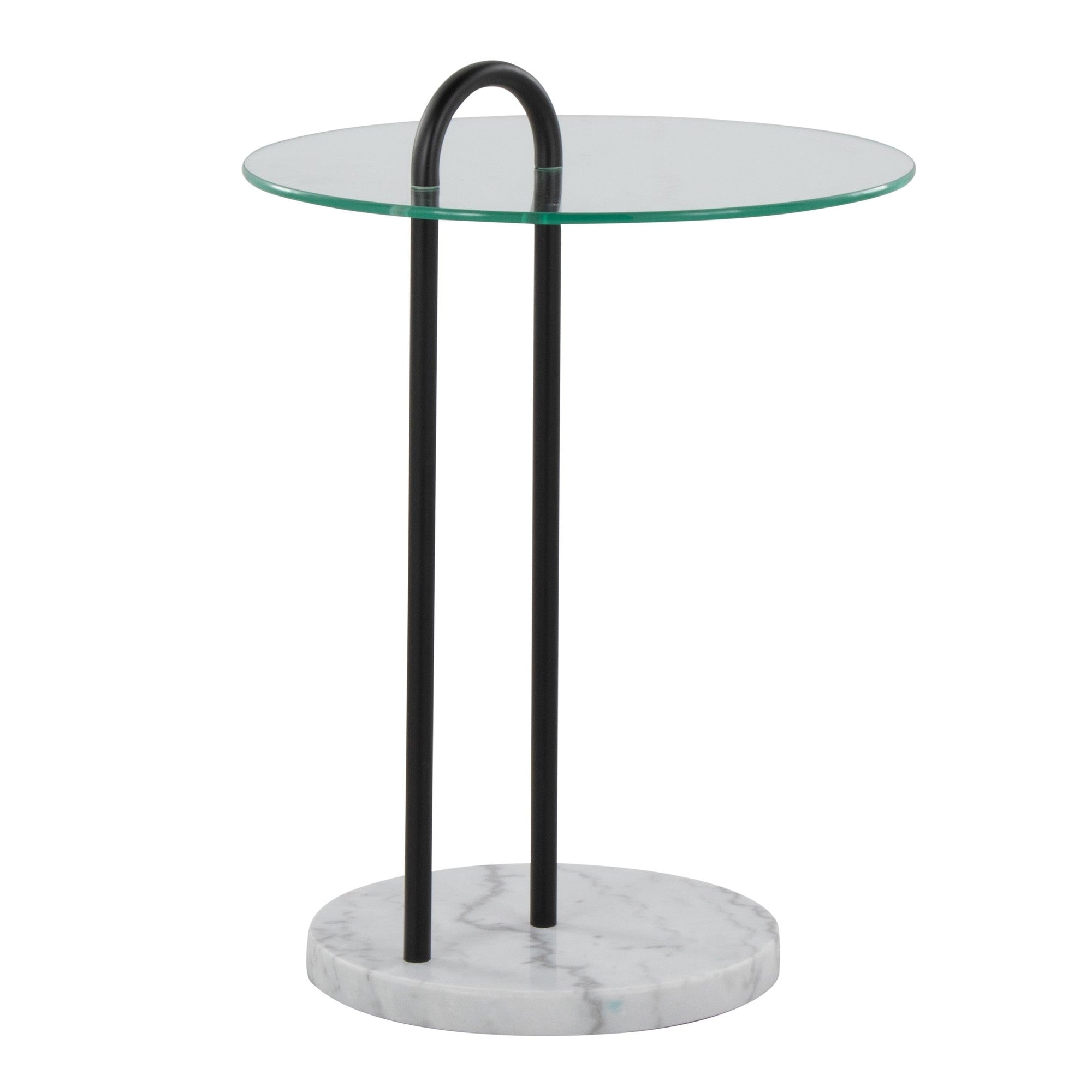 Claire Side Table - White Marble, Black Metal, Clear Glass