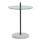 Claire Side Table - White Marble, Black Metal, Clear Glass