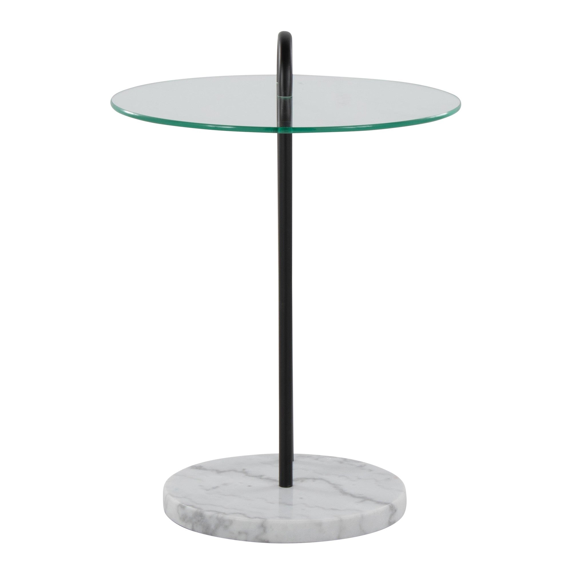Claire Side Table - White Marble, Black Metal, Clear Glass