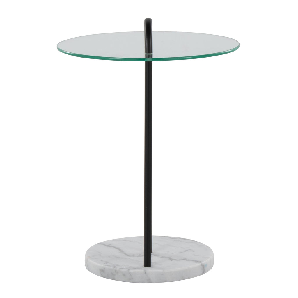 Claire Side Table - White Marble, Black Metal, Clear Glass