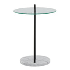 Claire Side Table - White Marble, Black Metal, Clear Glass