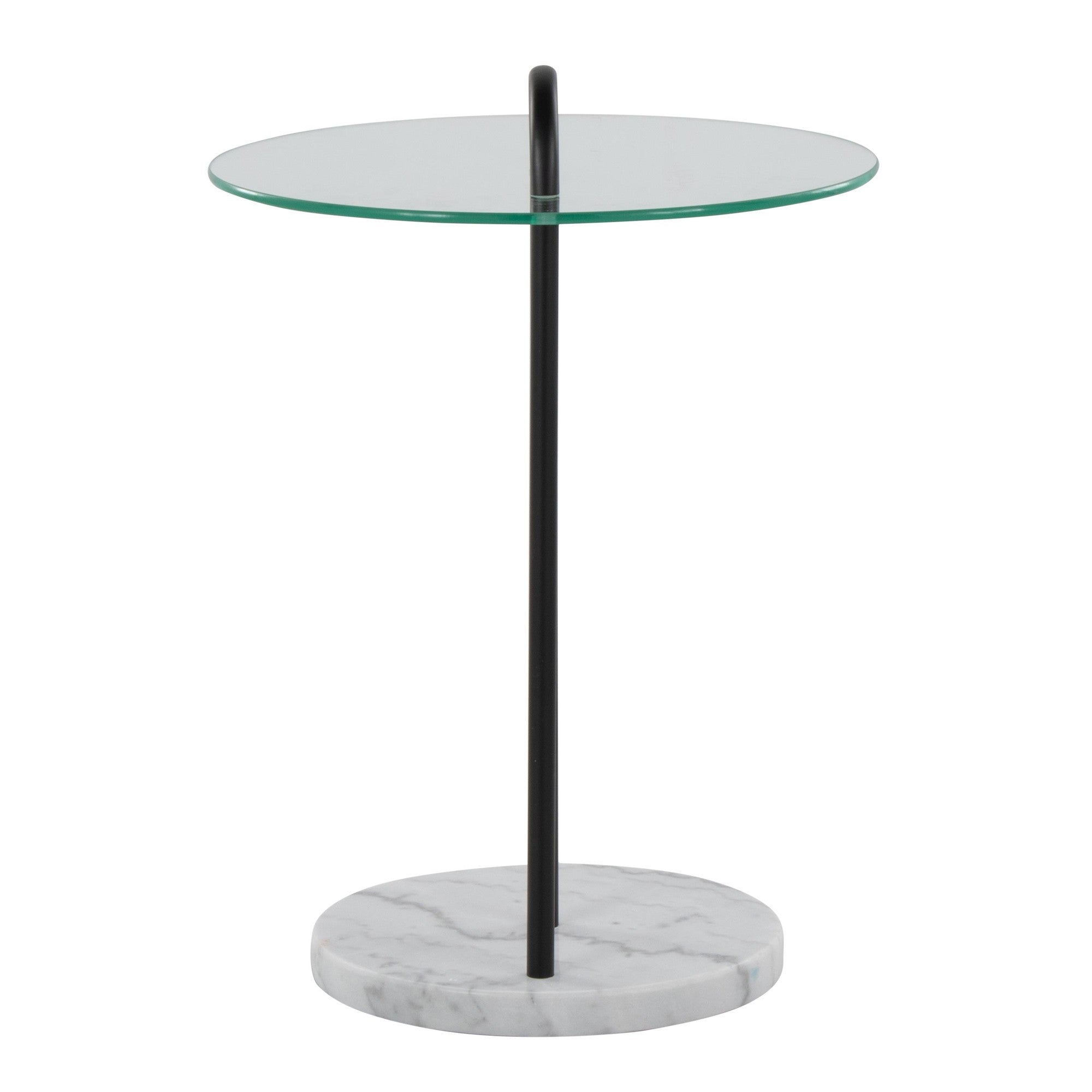 Claire Side Table - White Marble, Black Metal, Clear Glass
