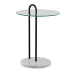 Claire Side Table - White Marble, Black Metal, Clear Glass