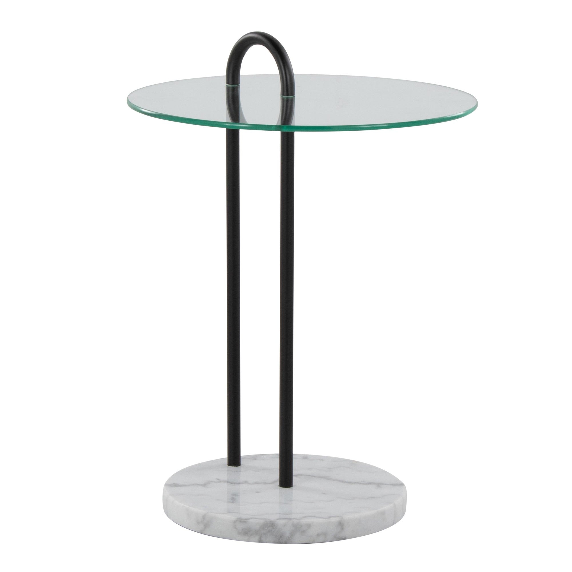 Claire Side Table - White Marble, Black Metal, Clear Glass