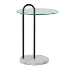 Claire Side Table - White Marble, Black Metal, Clear Glass