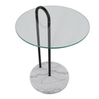 Claire Side Table - White Marble, Black Metal, Clear Glass