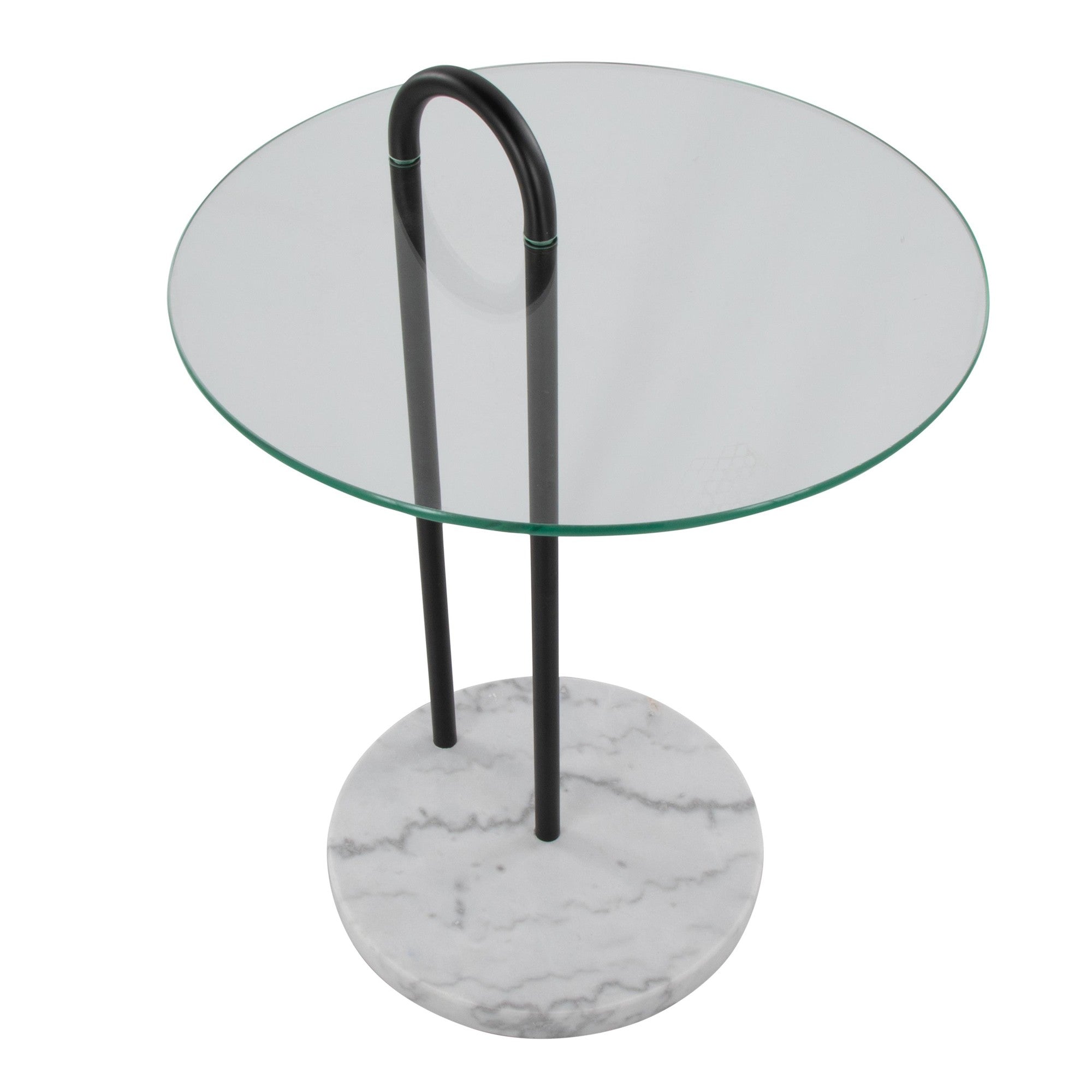 Claire Side Table - White Marble, Black Metal, Clear Glass