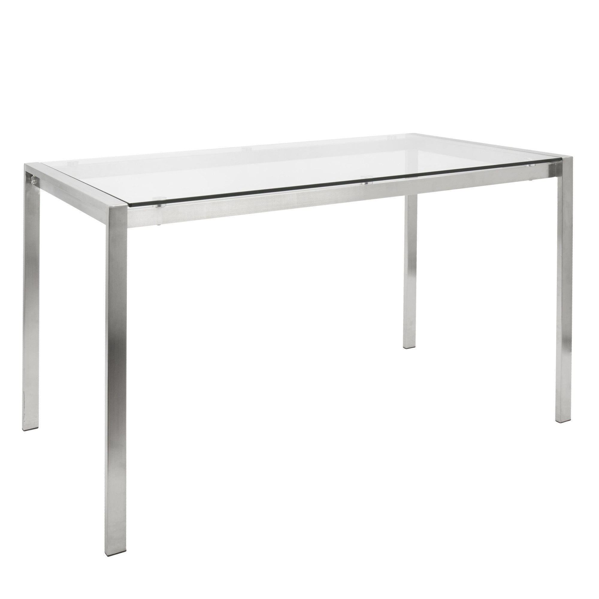 Fuji Dinette Table - Brushed Stainless Steel, Clear Glass