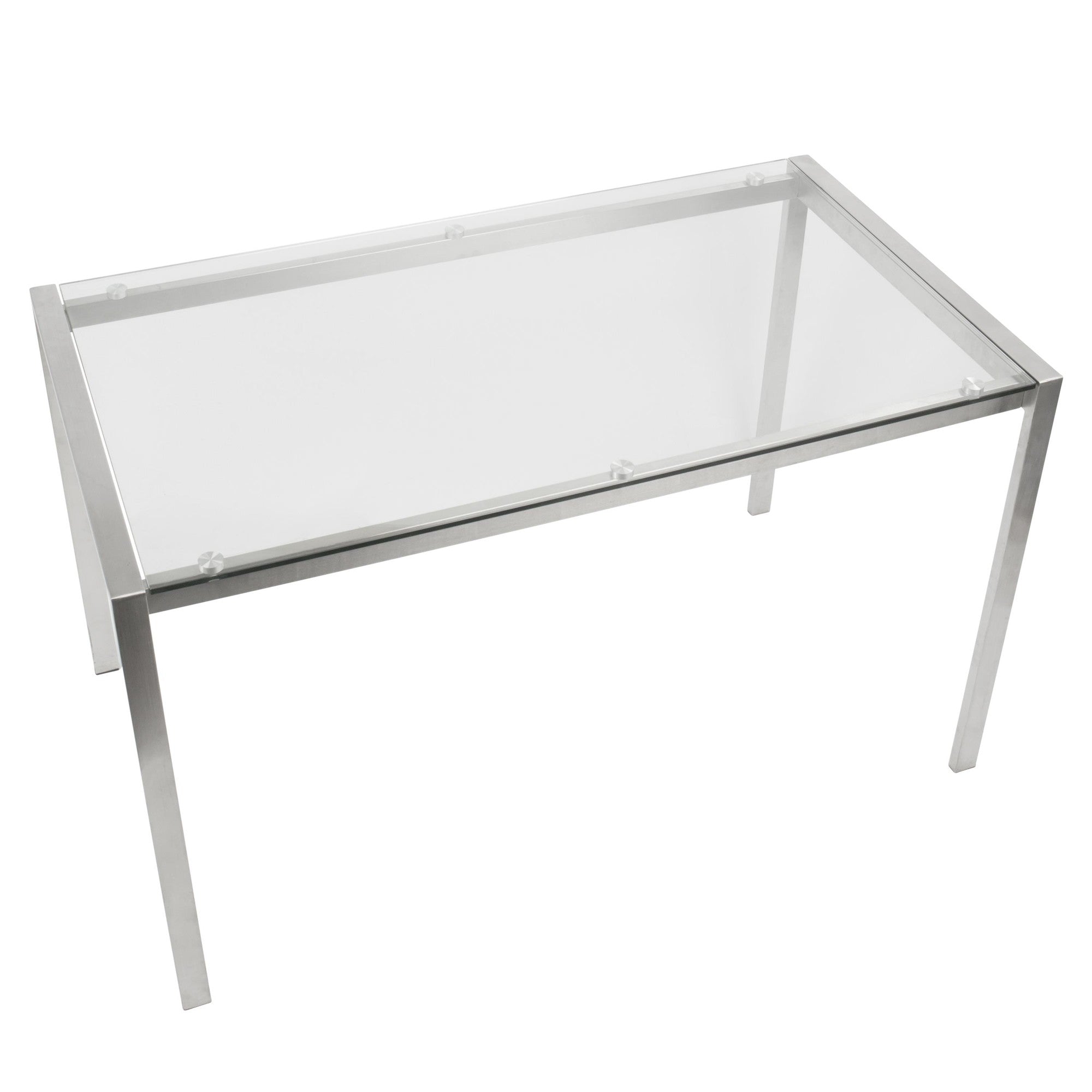 Fuji Dinette Table - Brushed Stainless Steel, Clear Glass
