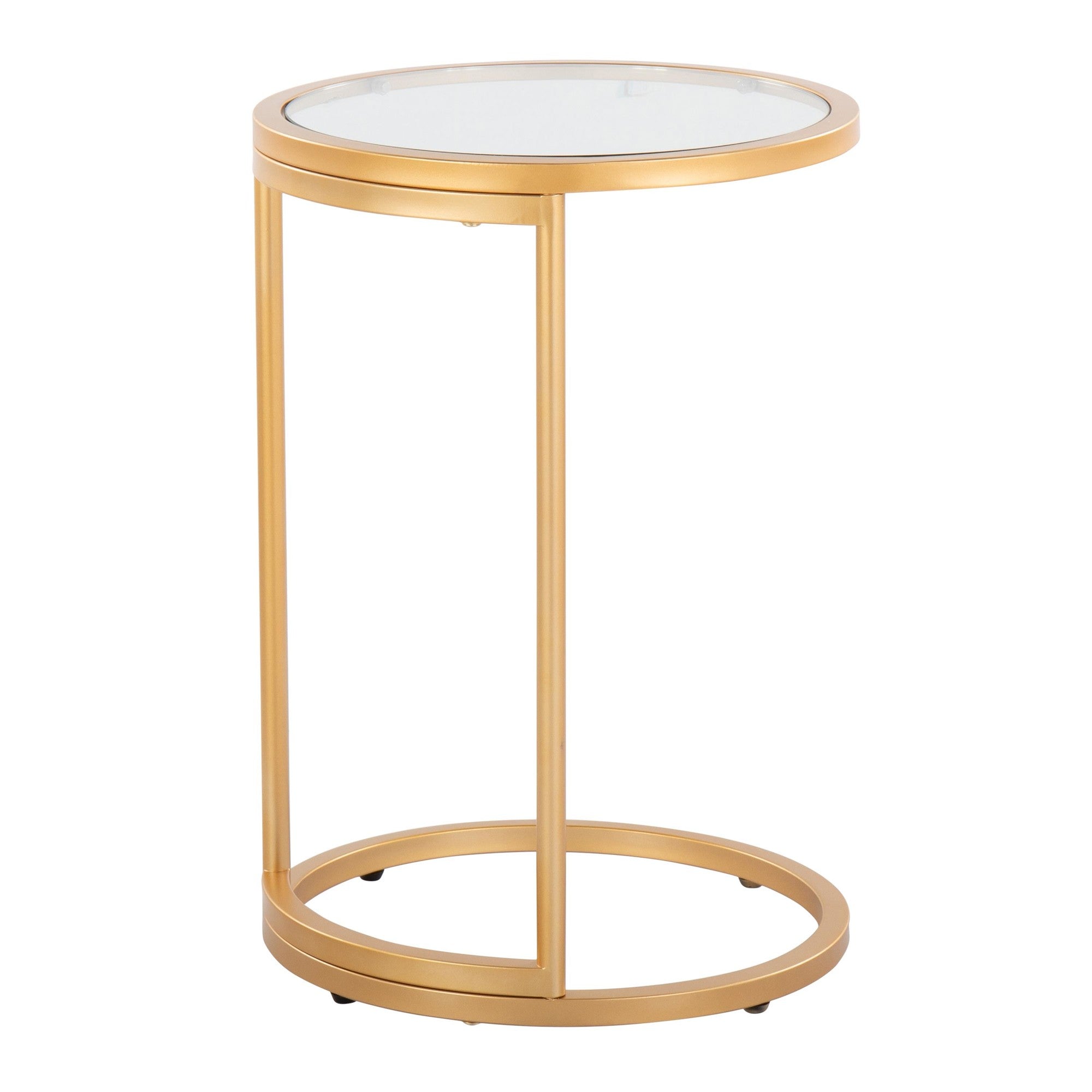 Round Zenn End Table - Gold Metal, Clear Glass