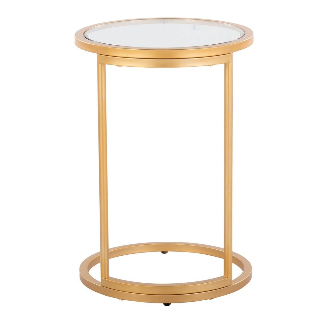 Round Zenn End Table - Gold Metal, Clear Glass