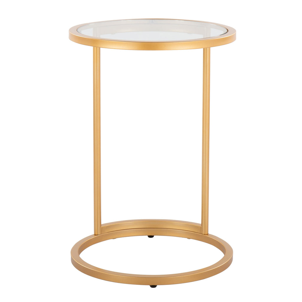Round Zenn End Table - Gold Metal, Clear Glass