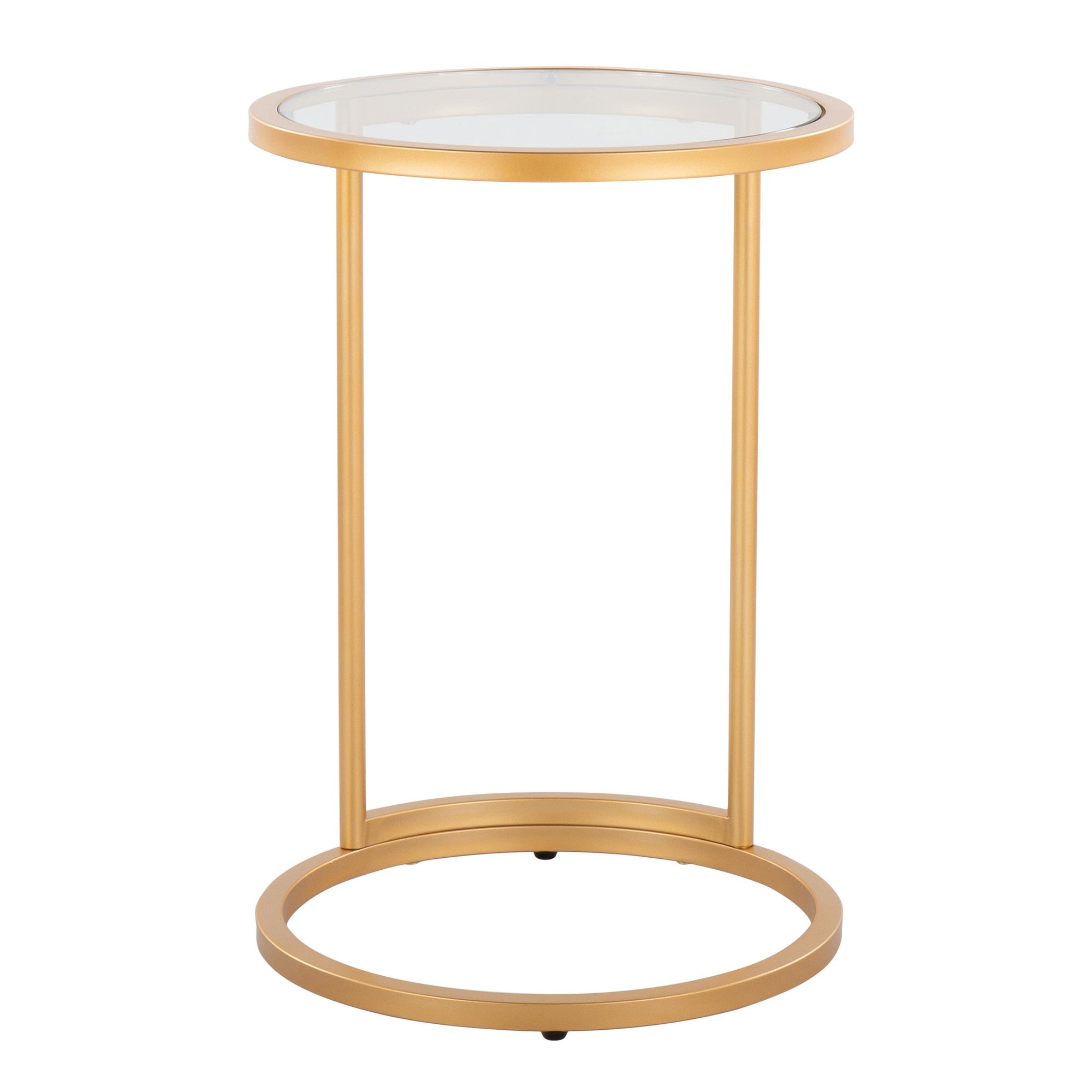 Round Zenn End Table - Gold Metal, Clear Glass