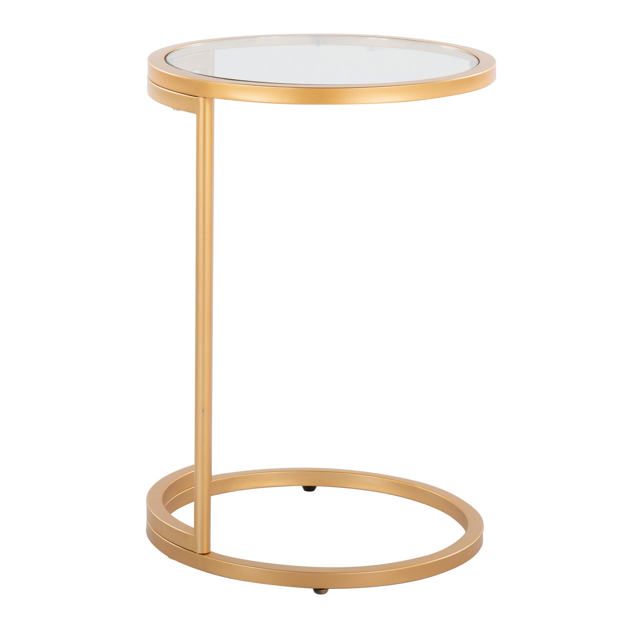 Round Zenn End Table - Gold Metal, Clear Glass