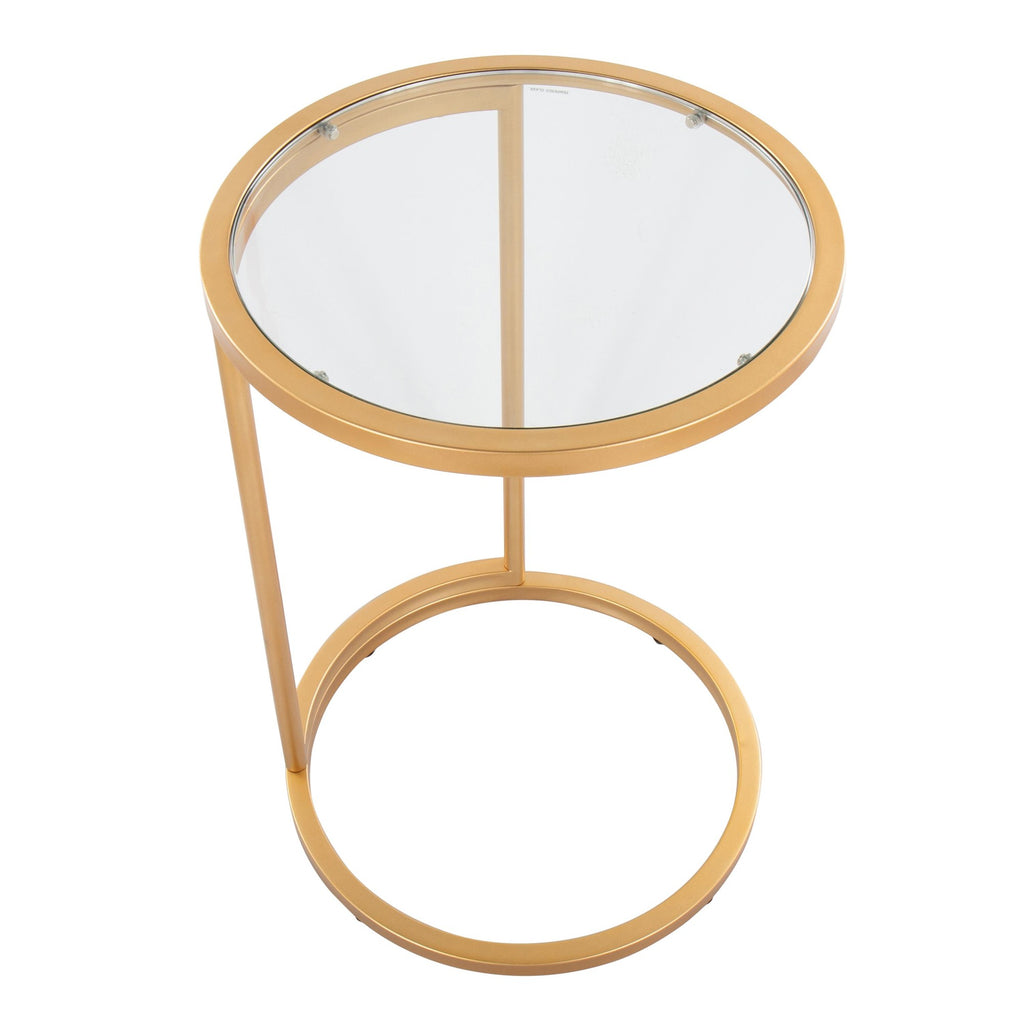 Round Zenn End Table - Gold Metal, Clear Glass
