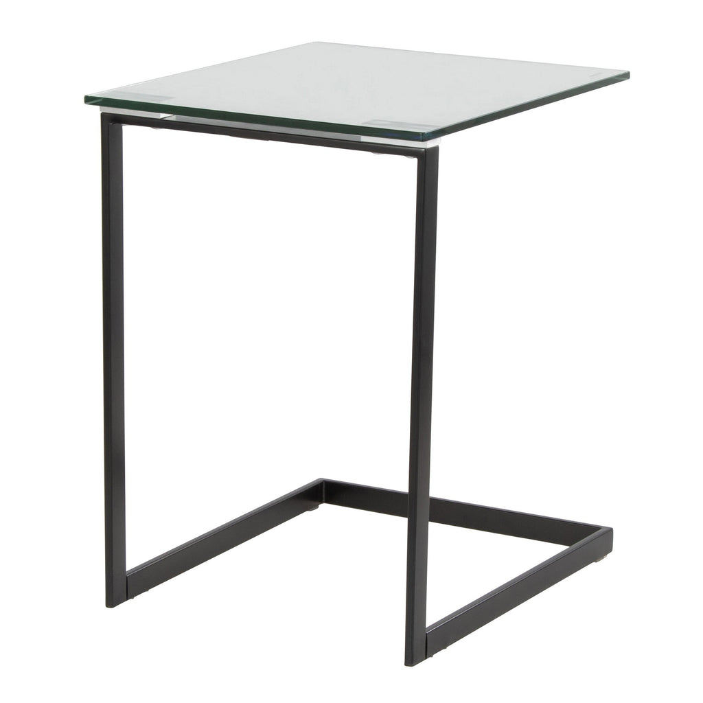 Zenn End Table - Black Metal, Clear Glass