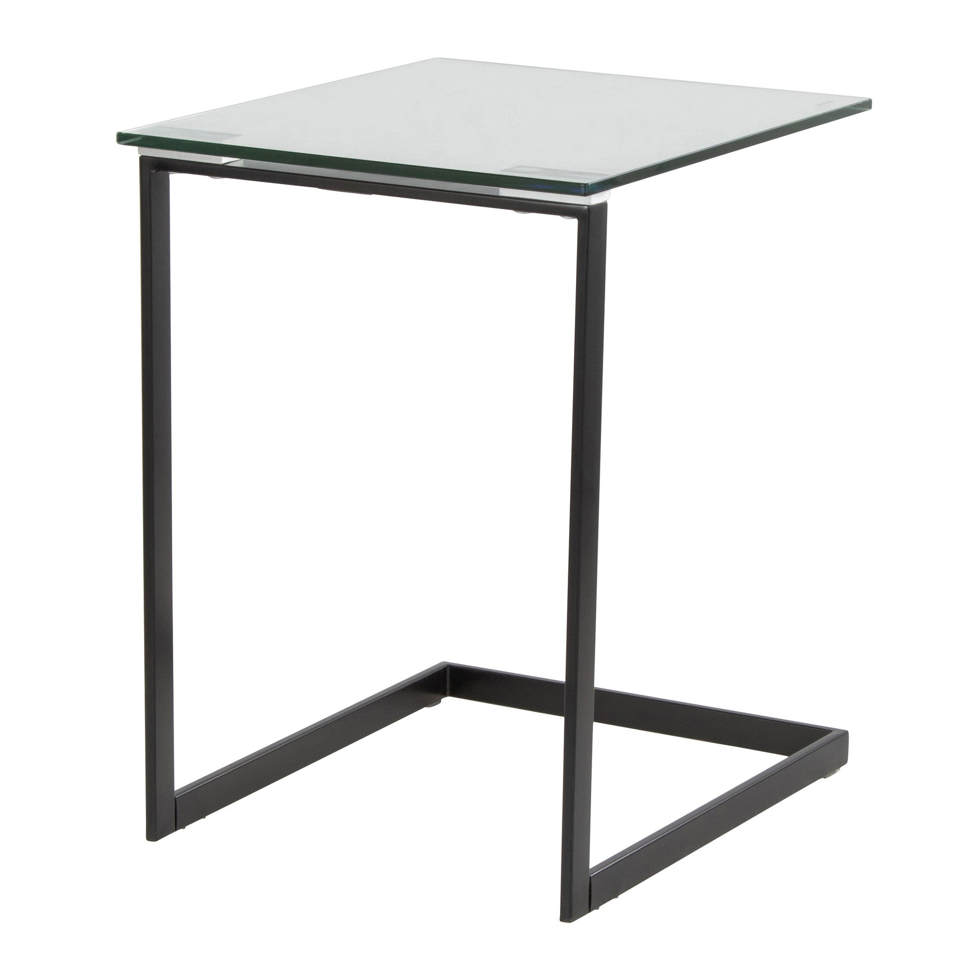 Zenn End Table - Black Metal, Clear Glass
