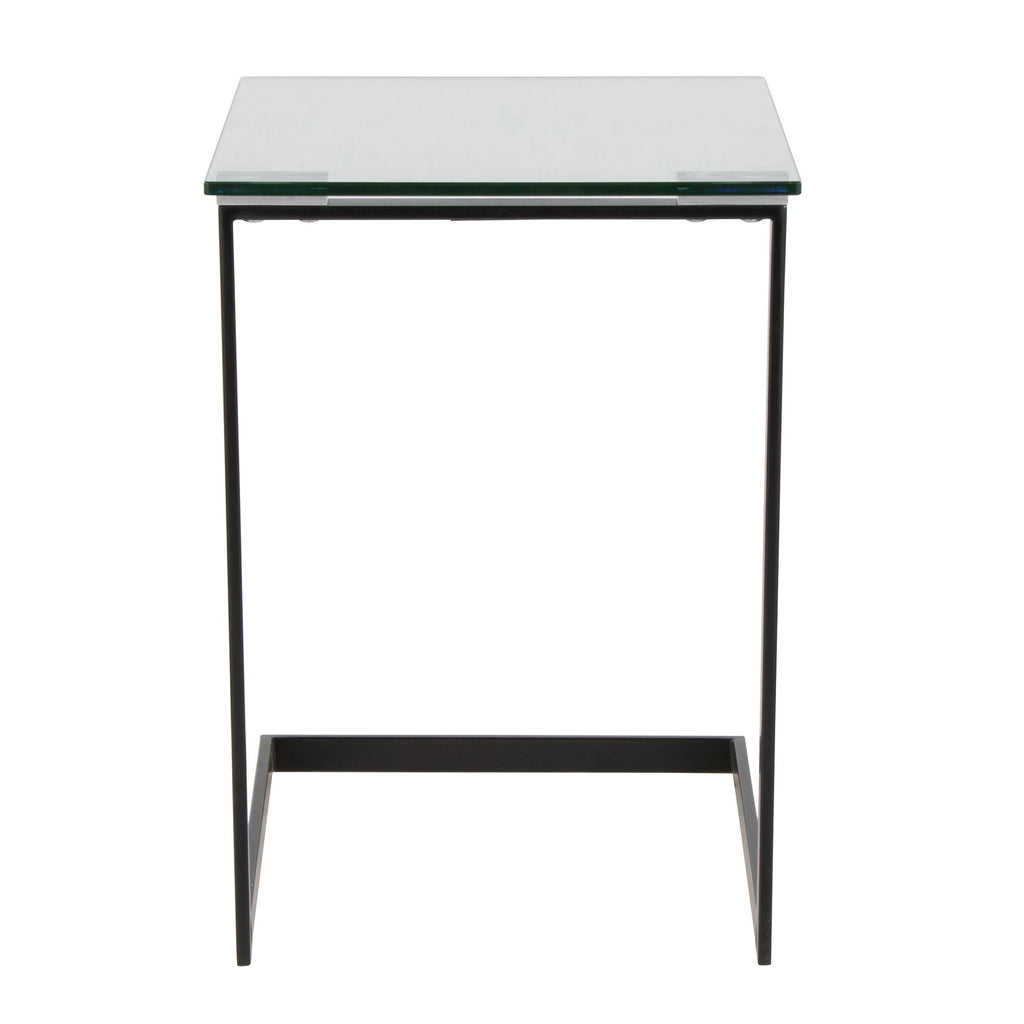 Zenn End Table - Black Metal, Clear Glass