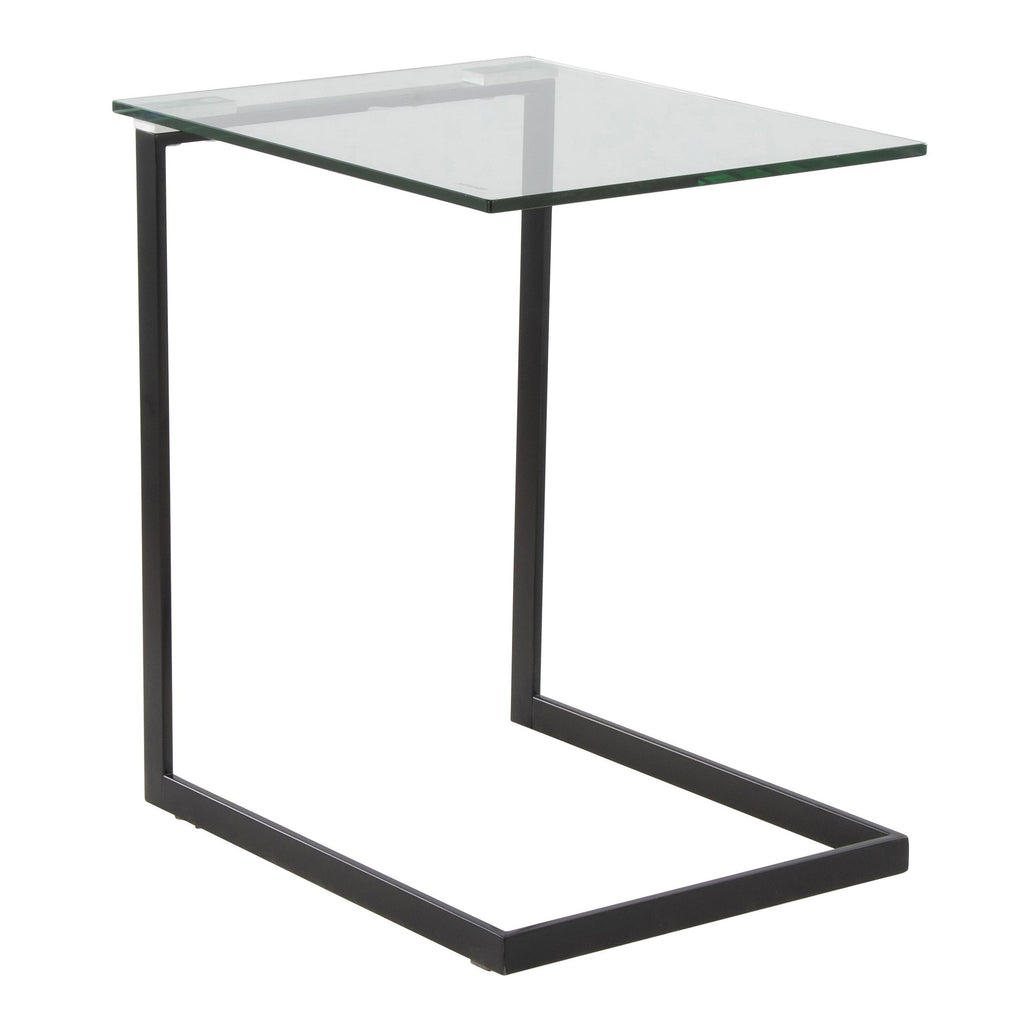 Zenn End Table - Black Metal, Clear Glass