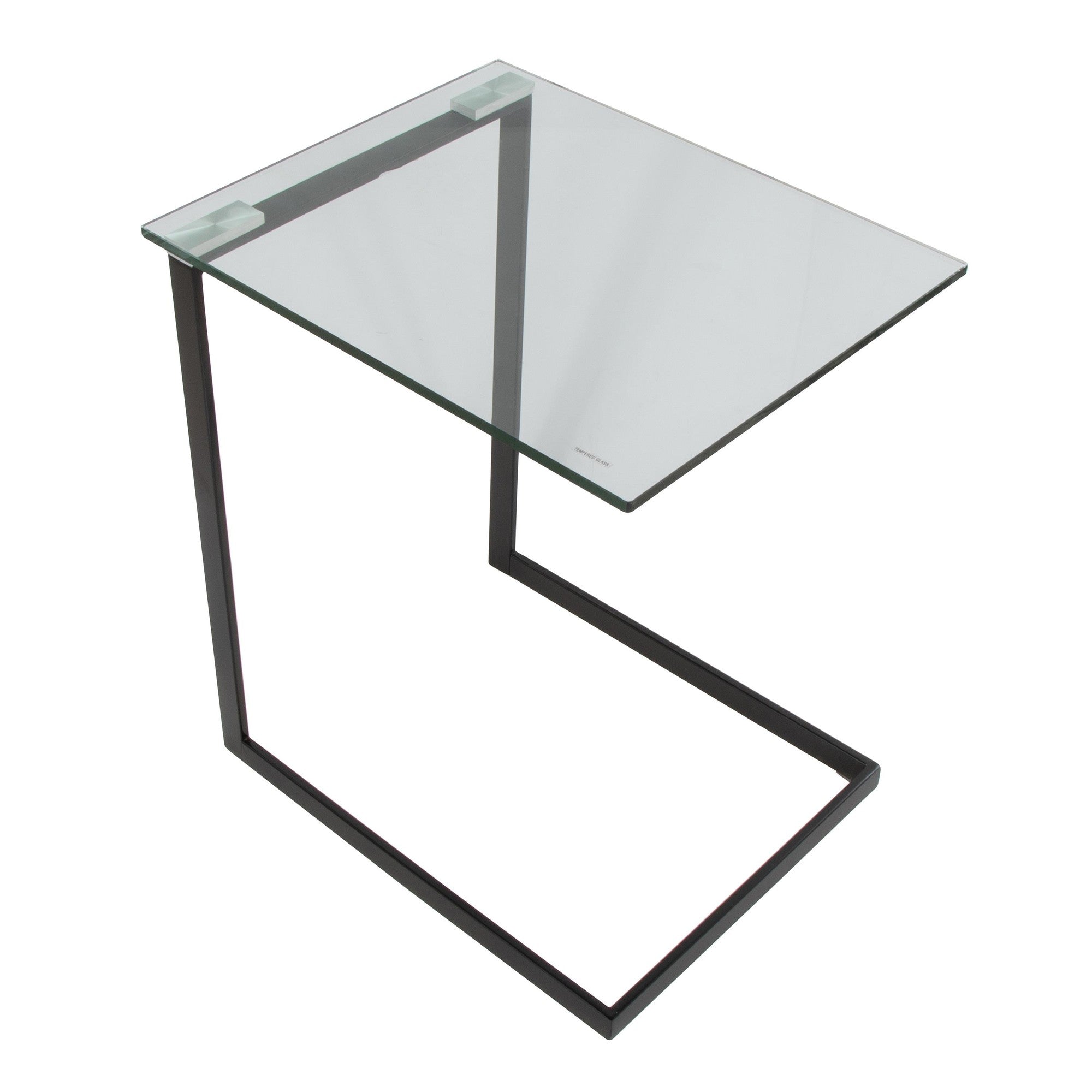 Zenn End Table - Black Metal, Clear Glass