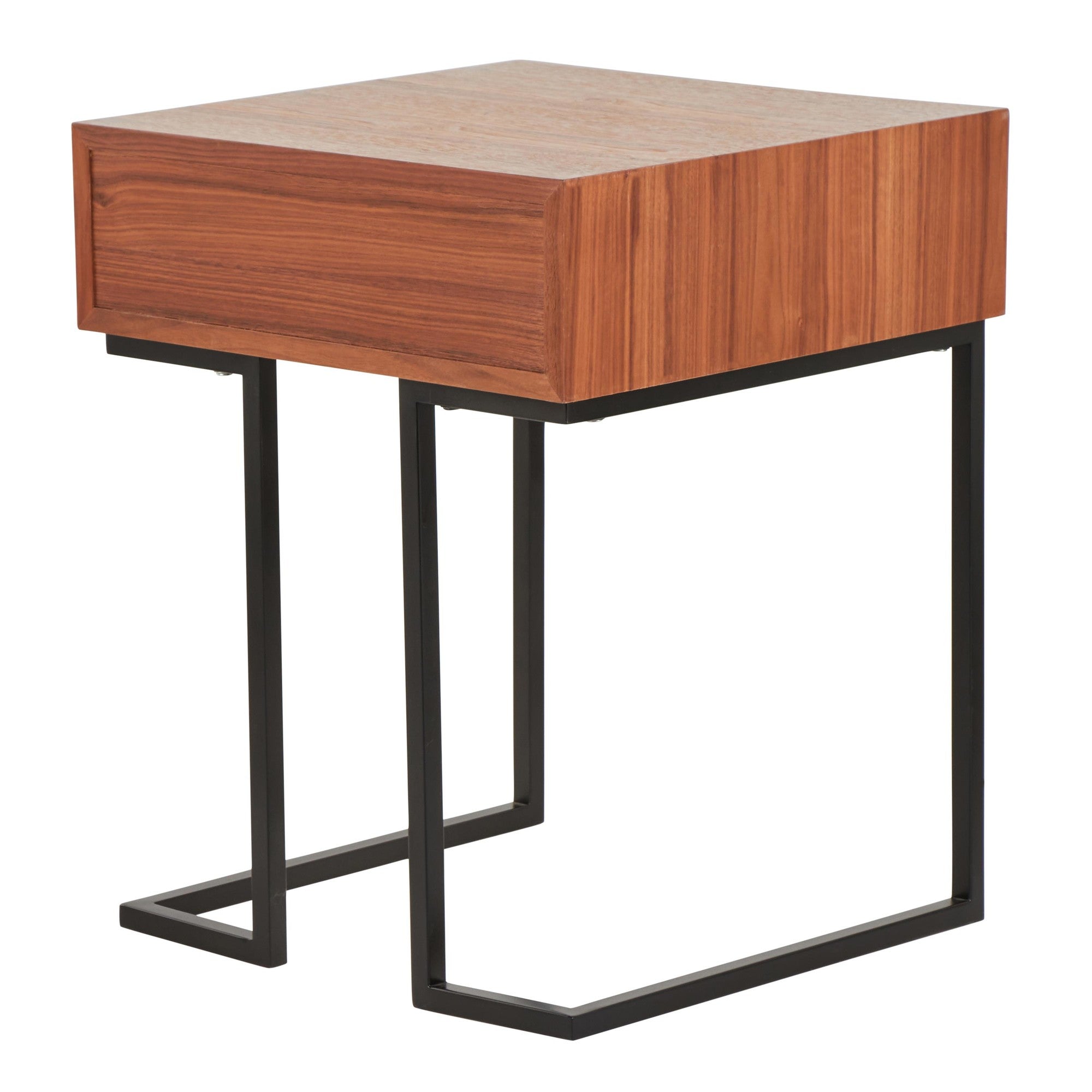 Roman End Table - Black Metal, Walnut Wood