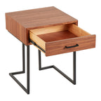 Roman End Table - Black Metal, Walnut Wood