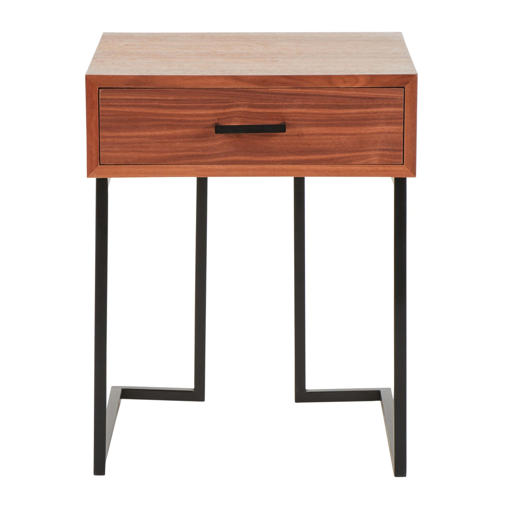 Roman End Table - Black Metal, Walnut Wood