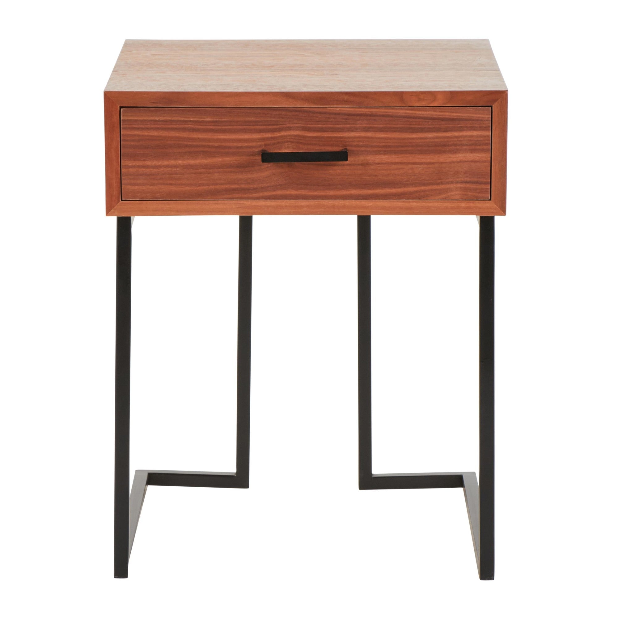 Roman End Table - Black Metal, Walnut Wood