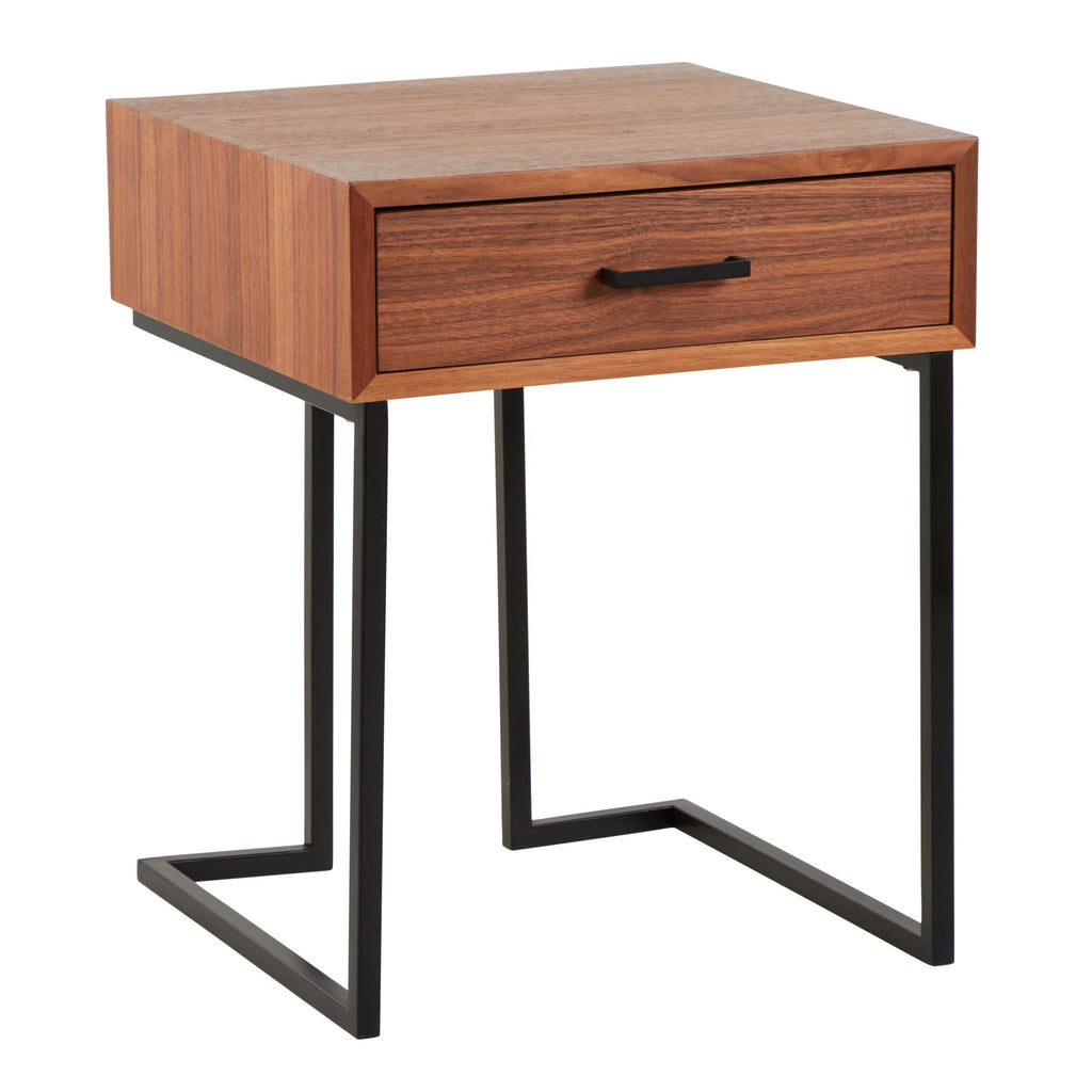 Roman End Table - Black Metal, Walnut Wood