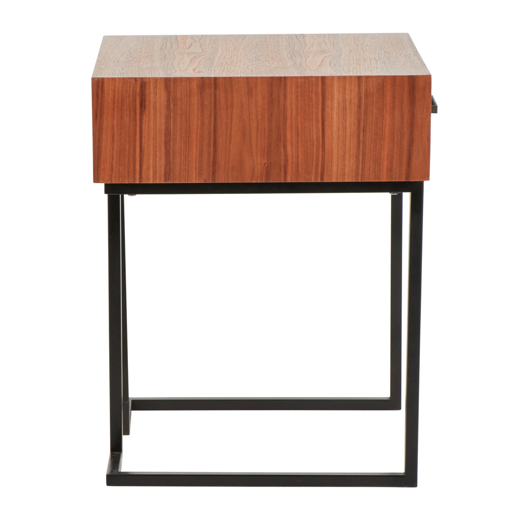 Roman End Table - Black Metal, Walnut Wood